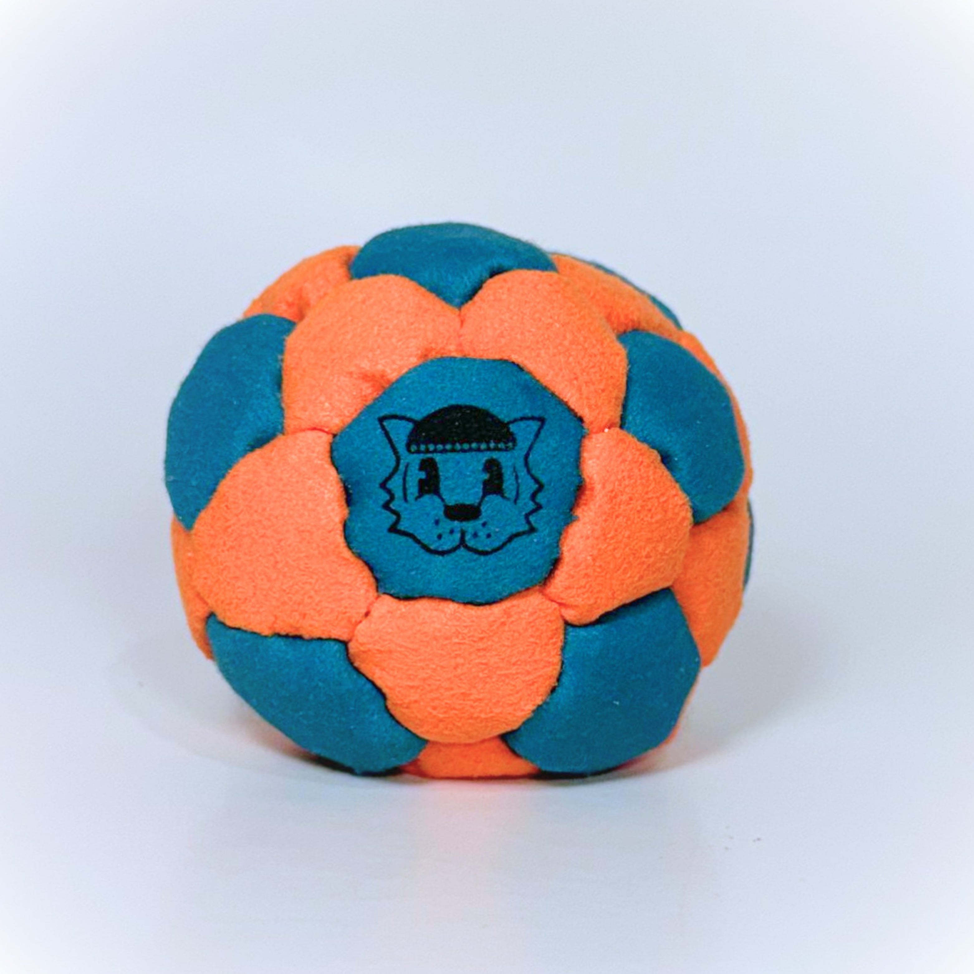 Blue and orange Tiger Balls 32-panel hacky sack footbag